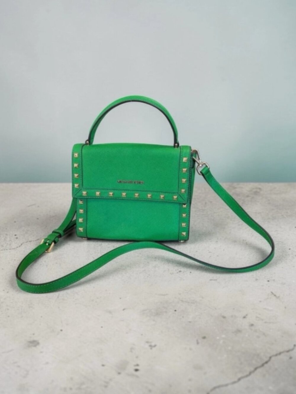 Michael Kors Green Studded Mini Top Handle Crossbody Bag